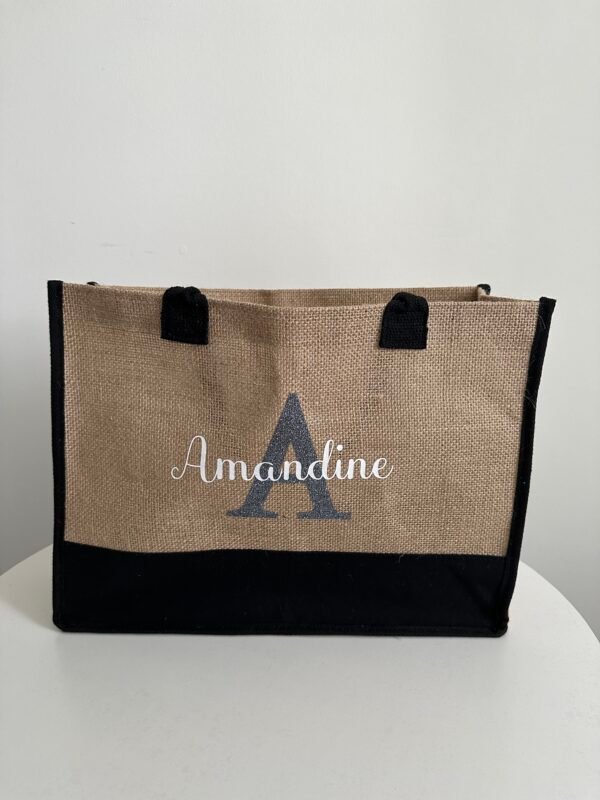 Sac en toile de jute noir personnalisé