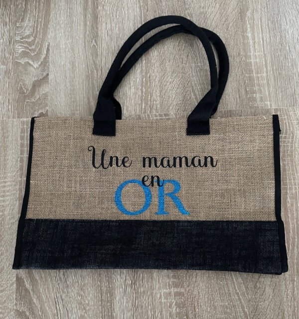 Sac en toile de jute noir personnalisé